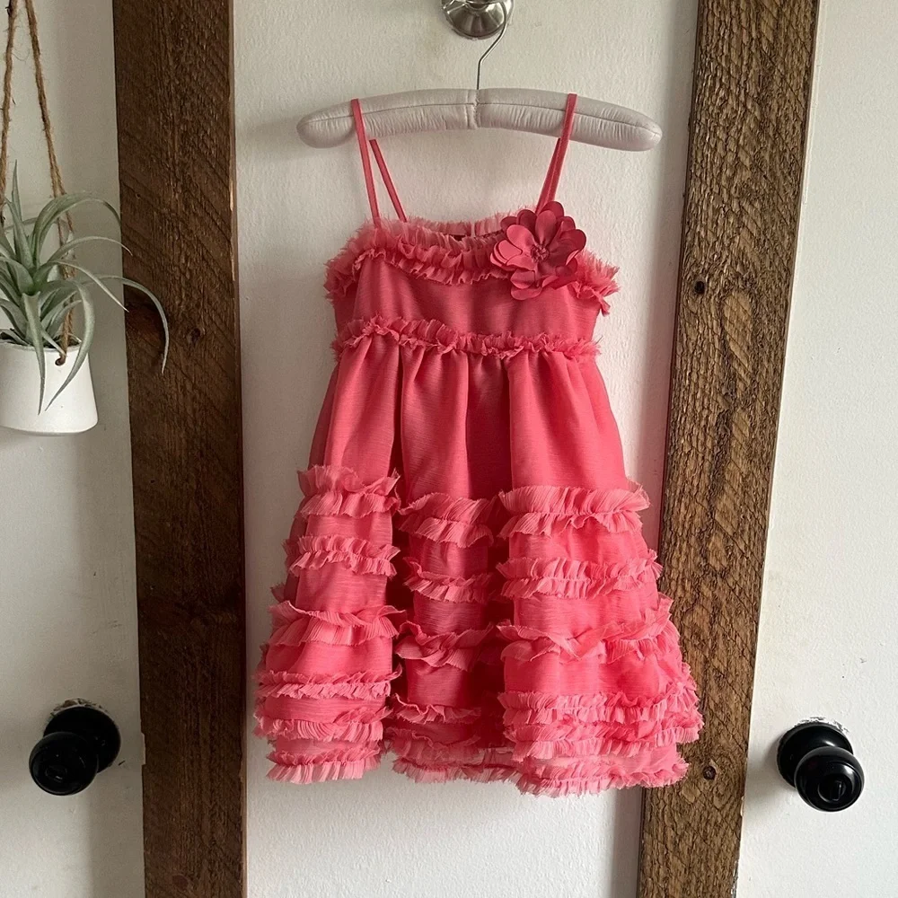Like new Baby Gap 18-24 Months Girl Pink Passion Tulle Tier Ruffle Dress